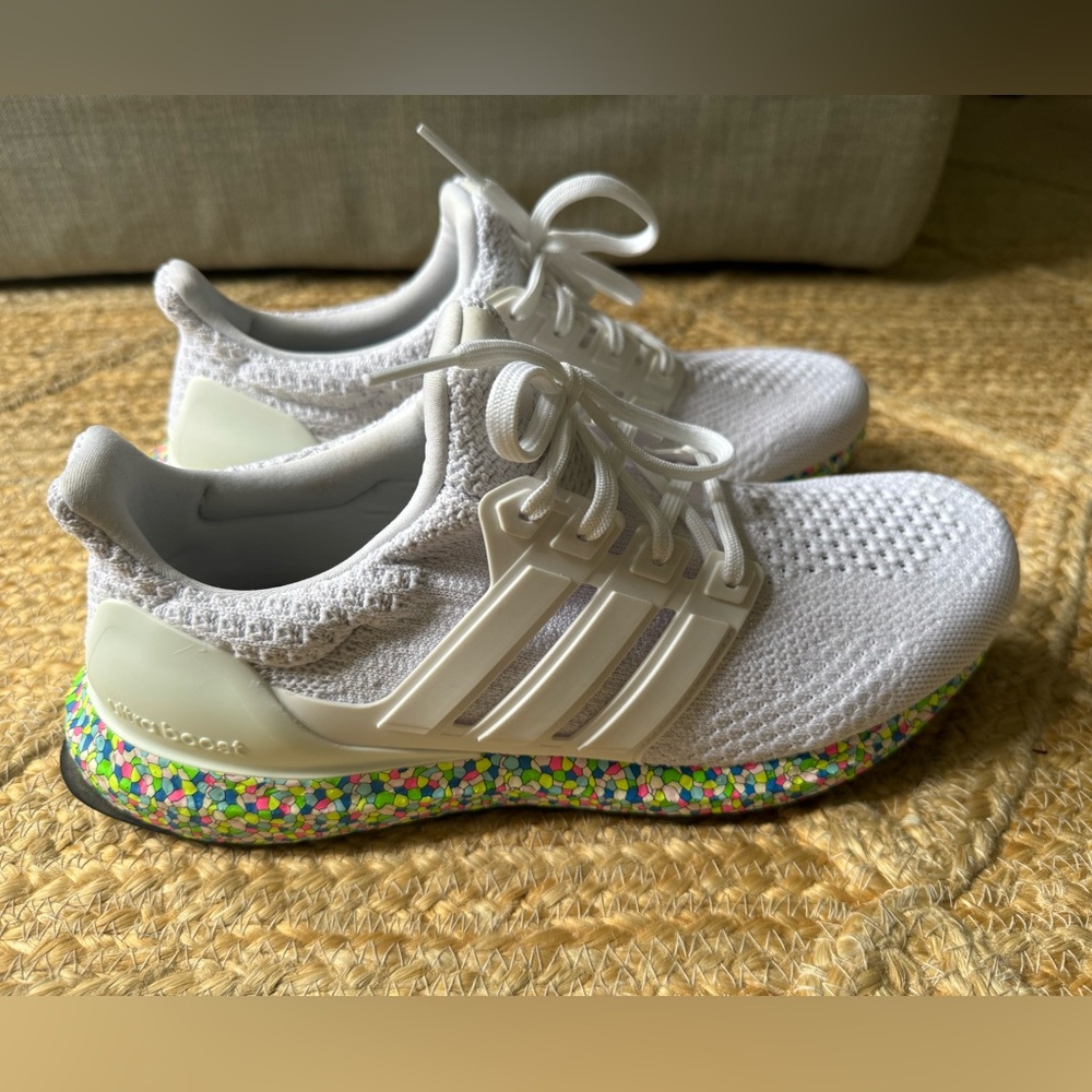 adidas White Athletic Shoes with Colorful Sole